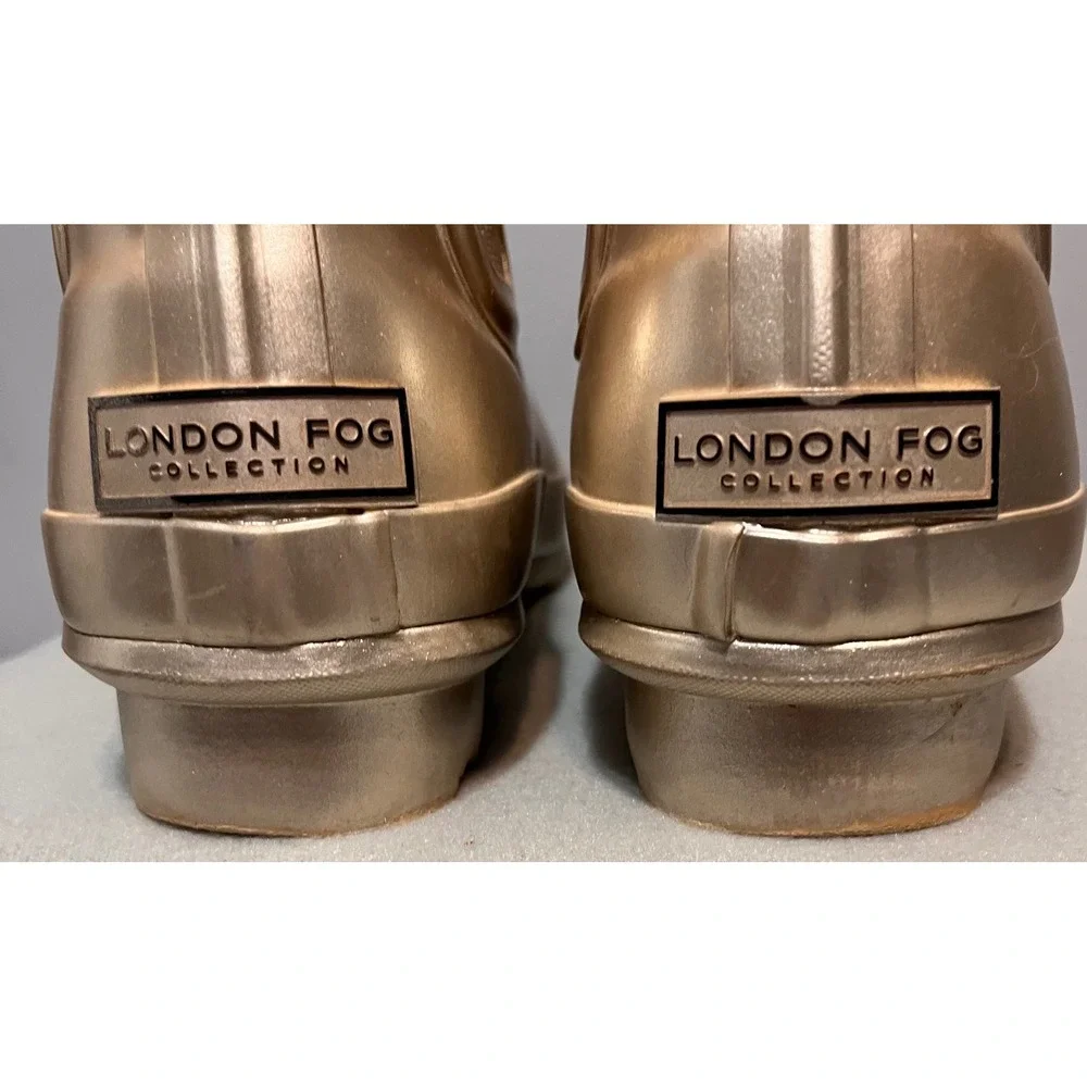 London Fog Womens Wembley Champagne Gold Rain Boots Ankle Rubber Waterproof Sz 8